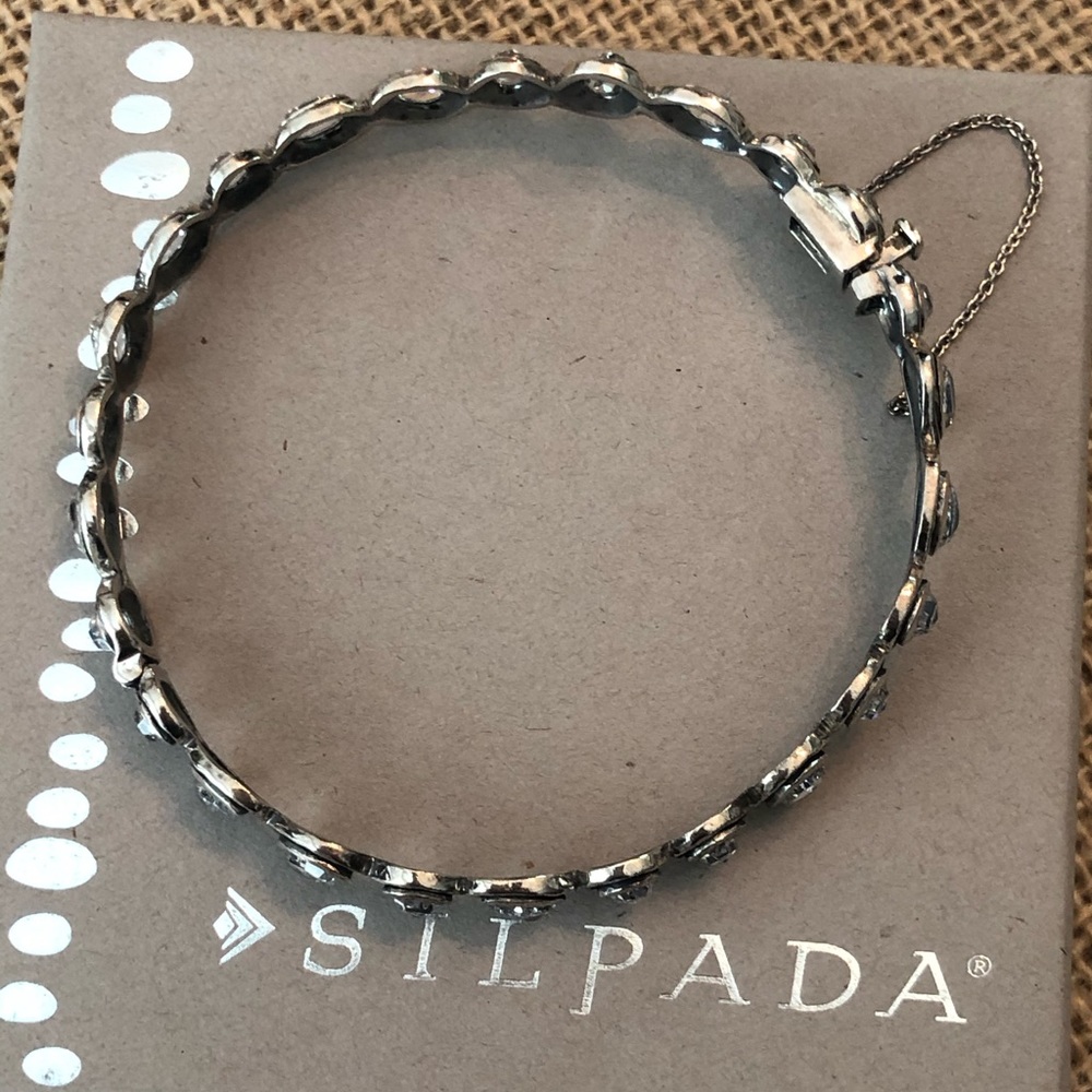 Rare Silpada CZ Artisan Sterling Silver .925 Bangle Bracelet w/ Safety Chain - Picture 2 of 7